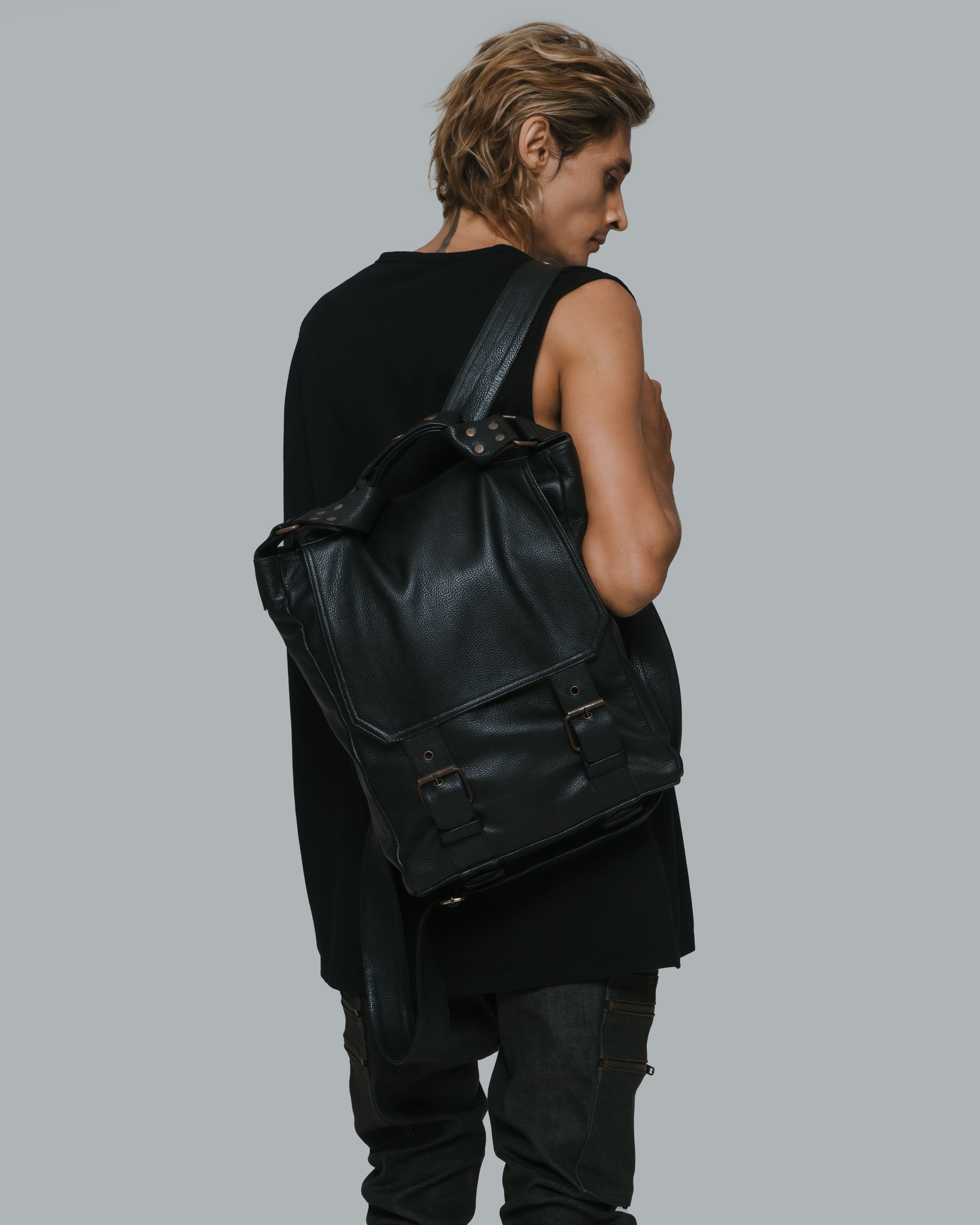 ABRAXAS Convertible Leather Backpack and Messenger bag